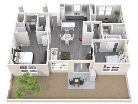 Floor plan for 3 beds, 2 baths, 1289 sqft